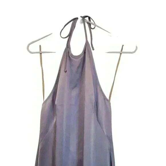 BCBG MAXAZRIA Women's Lavender Acrylic/Poly Satin Long Halter Spaghetti Strap Dr - Picture 3 of 9